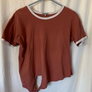 Charlotte Russe juniors small copper and white trim side tie cotton tee
